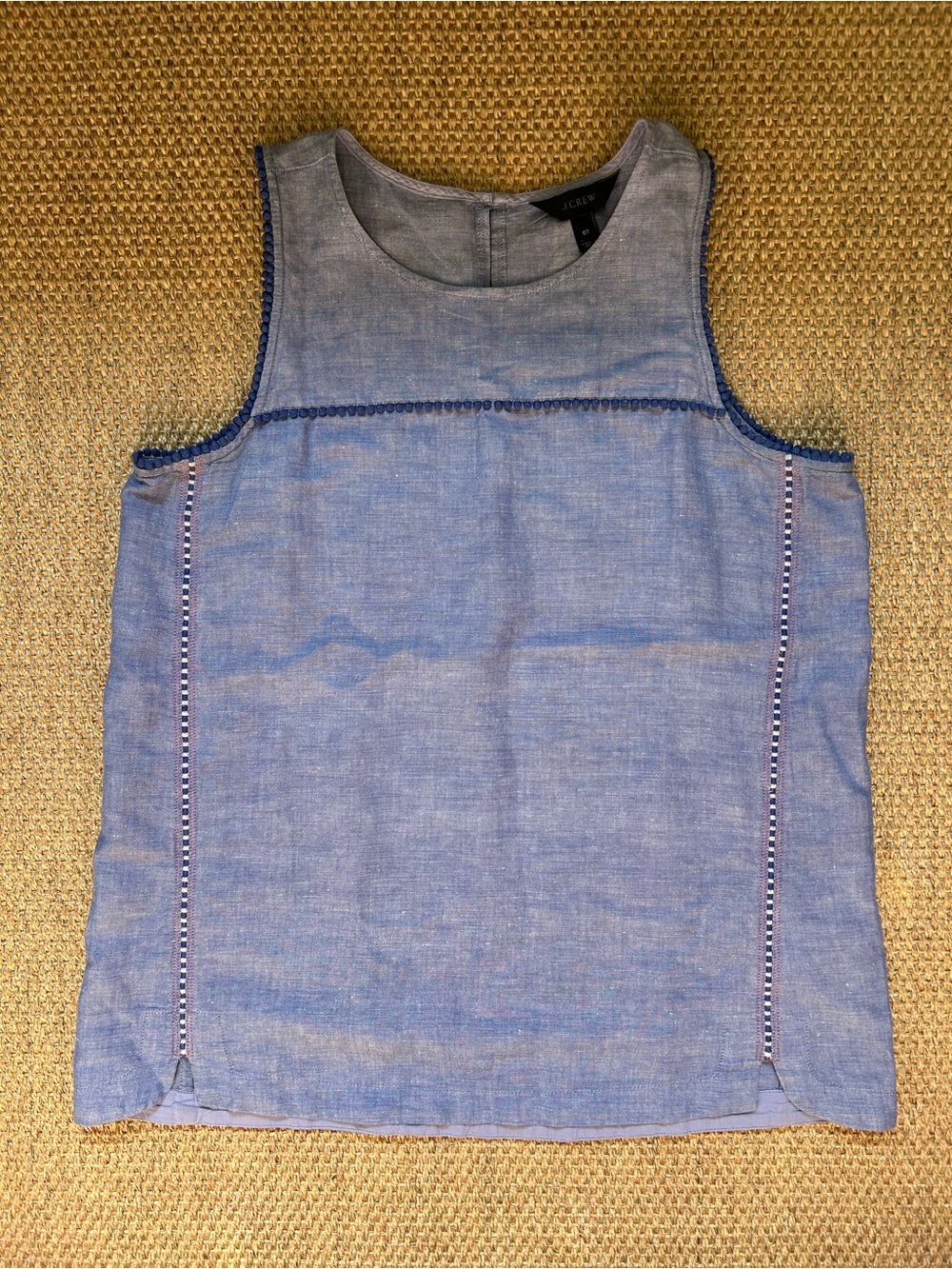 6 Tall J. Crew Blue Chambray Sleeveless Top with Trim